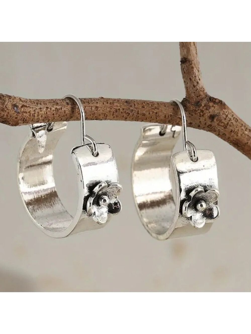 Chunky Flower Boho Hippie Hoop Earrings Zinc Alloy